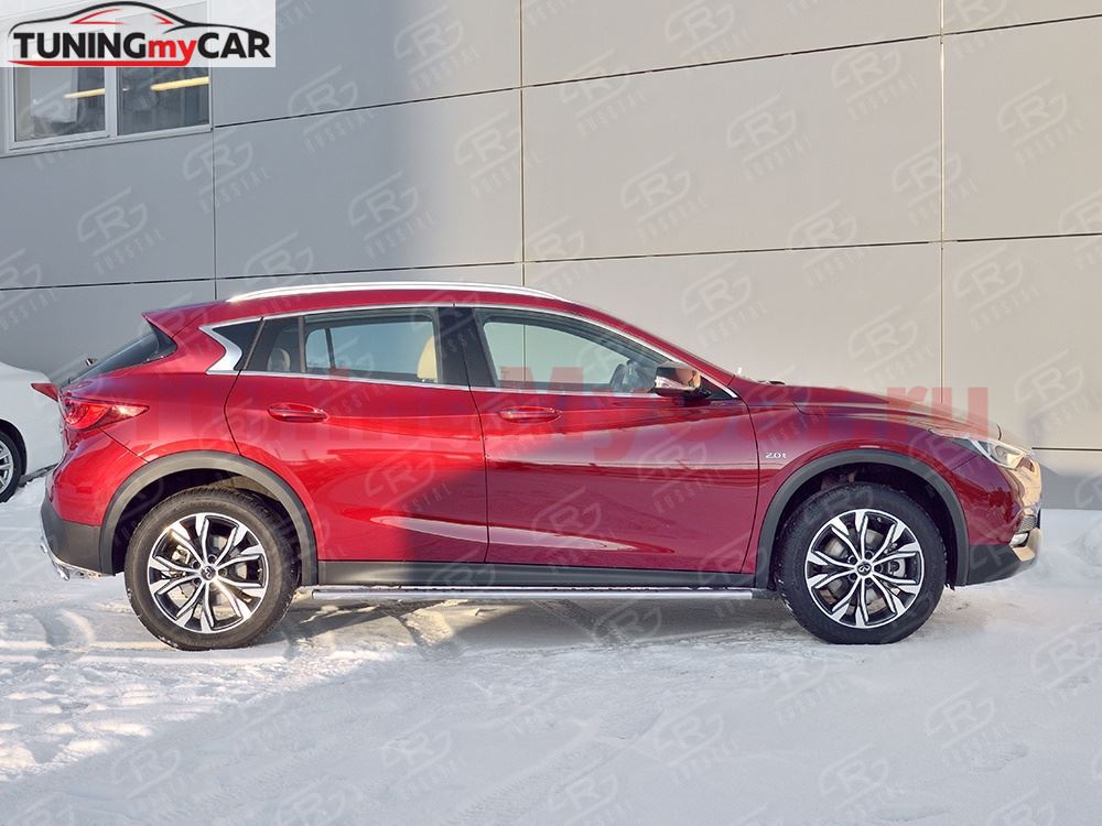 Пороги труба 75х42 овал с проступью для Infiniti QX30 2016