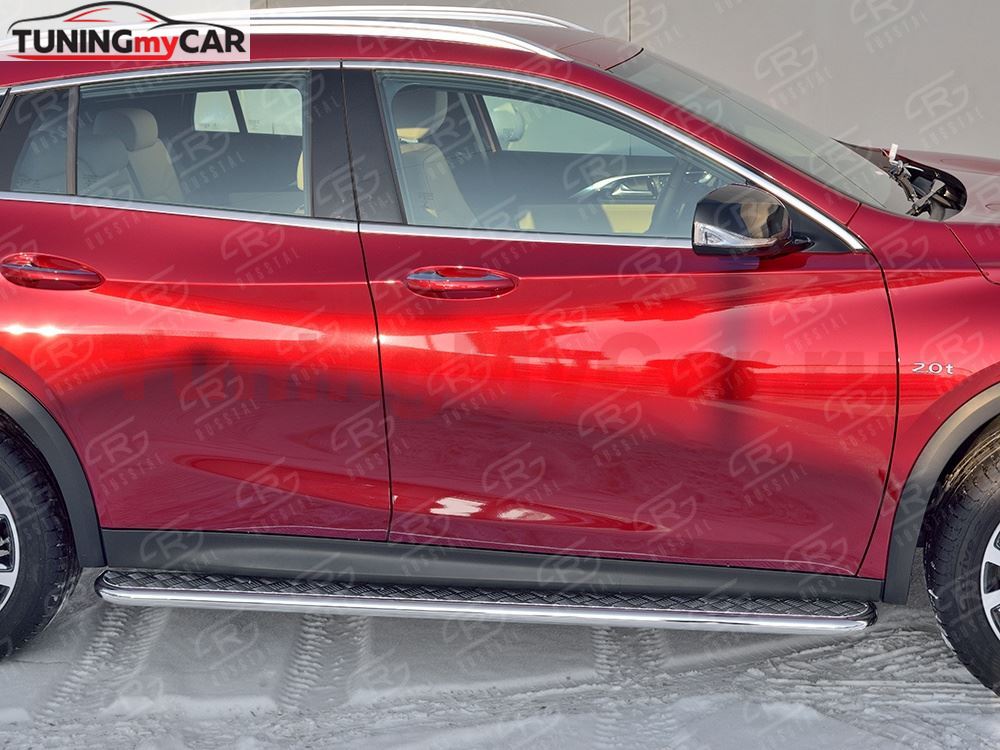 Пороги труба D42 С листом (Лист алюм, проф. нерж)(Вариант1) для Infiniti QX30 2016