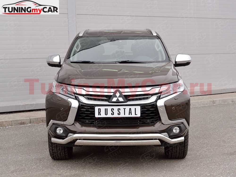 Защита переднего бампера D63 волна-75х42 дуга для Mitsubishi Pajero Sport 2016