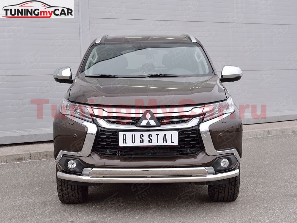 Защита переднего бампера D63 секция-75х42 дуга для Mitsubishi Pajero Sport 2016