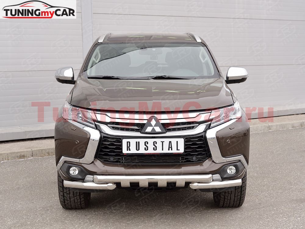 Защита переднего бампера D63 дуга-D63 уголки+клыки для Mitsubishi Pajero Sport 2016