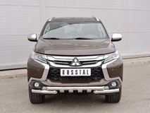 Защита переднего бампера D63 дуга-D63 уголки+клыки для Mitsubishi Pajero Sport 2016