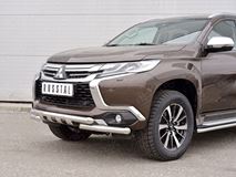 Защита переднего бампера D63 дуга-D63 уголки+клыки для Mitsubishi Pajero Sport 2016