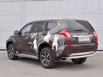 Защита заднего бампера D63 с листом (Лист алюм, проф.сталь)(вариант 2) для Mitsubishi Pajero Sport 2016
