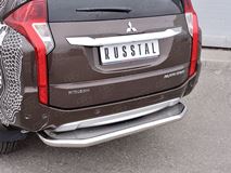 Защита заднего бампера D63 с листом (Лист нерж, проф. нерж)(вариант 3) для Mitsubishi Pajero Sport 2016