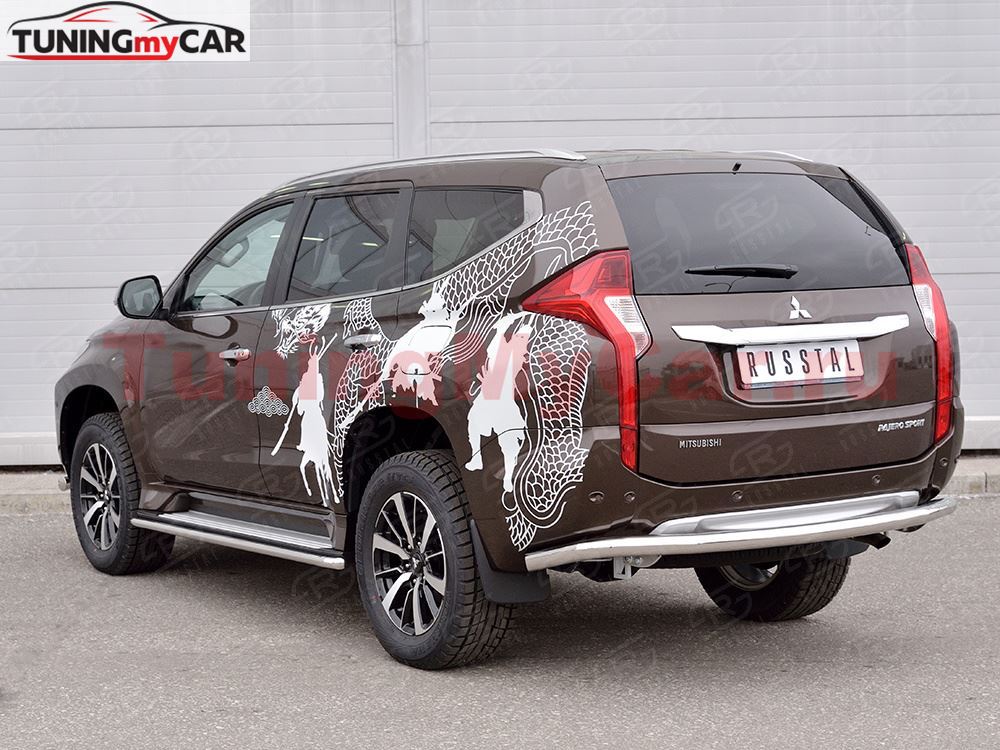Защита заднего бампера D63 секции для Mitsubishi Pajero Sport 2016
