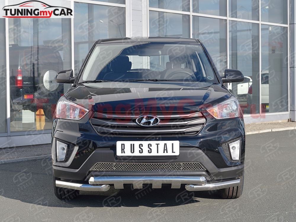 Защита переднего бампера D63 дуга-D63 уголки+клыки для Hyundai Creta 2016-
