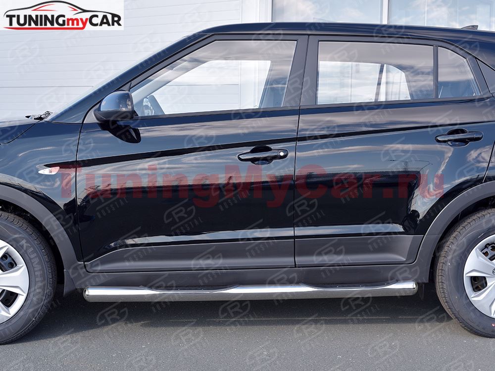 Пороги труба D76 с накладкой (вариант 3) для Hyundai Creta 2016-