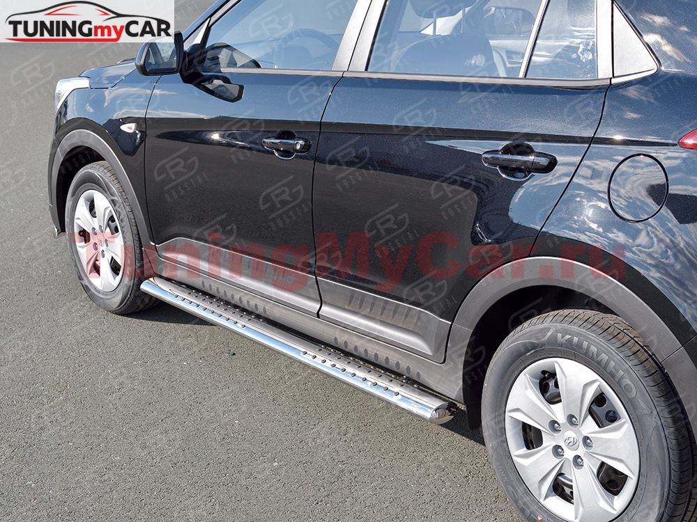 Пороги труба 120х60 овал с проступью для Hyundai Creta 2016-
