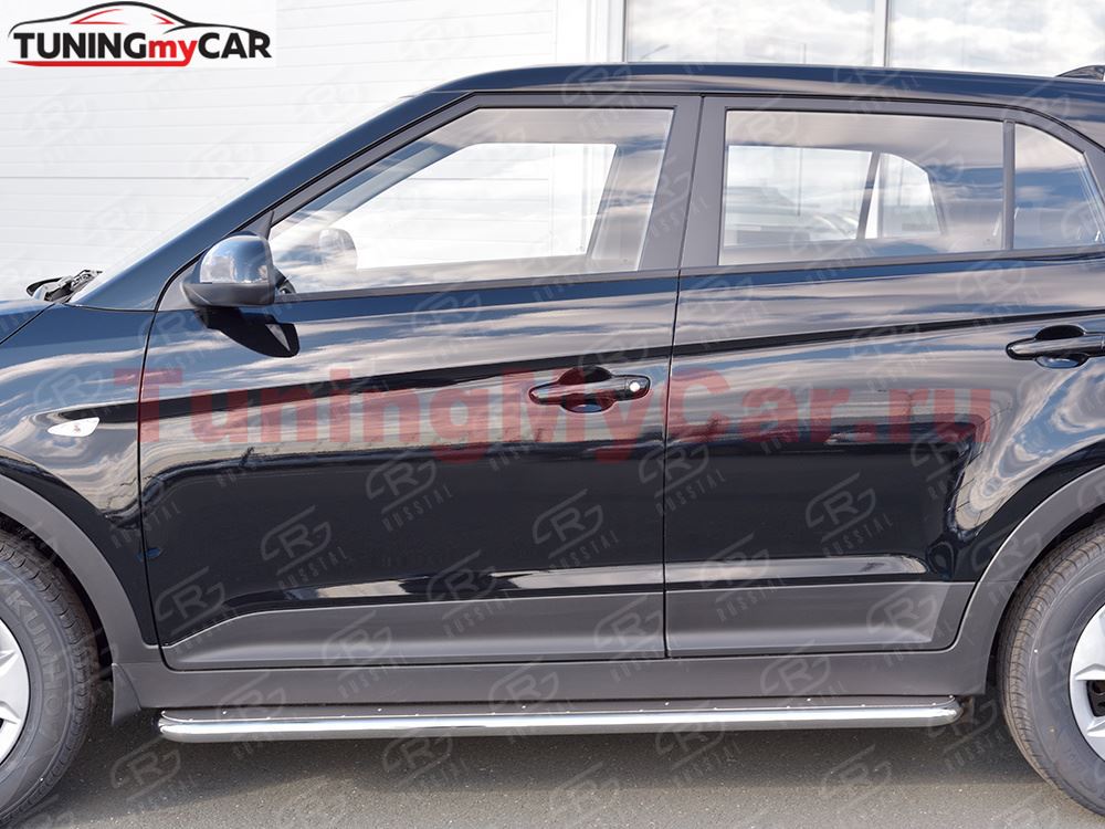 Пороги труба D42 С листом (Лист нерж, проф. нерж)(Вариант3) для Hyundai Creta 2016-