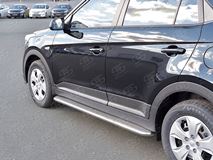Пороги труба D42 С листом (Лист нерж, проф. нерж)(Вариант3) для Hyundai Creta 2016-