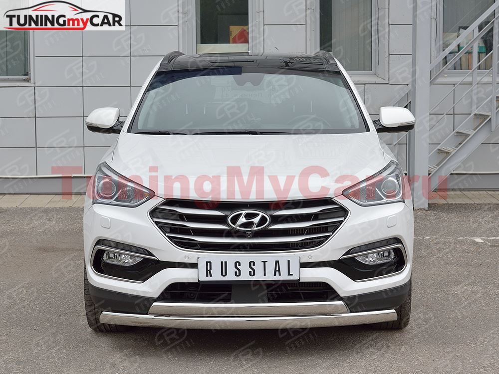 Защита переднего бампера 75х42 дуга-75х42 дуга для Hyundai Santa FE Premium 2015
