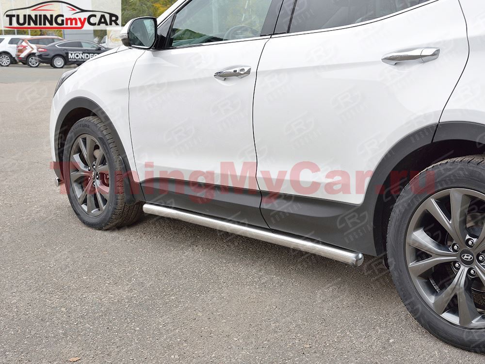 Пороги труба D63 секции (вариант 3) для Hyundai Santa FE Premium 2015