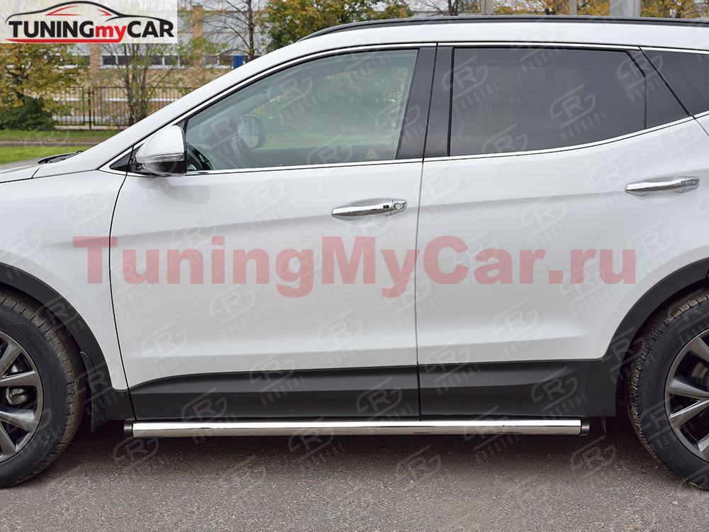Пороги труба D63 секции (вариант 2) для Hyundai Santa FE Premium 2015