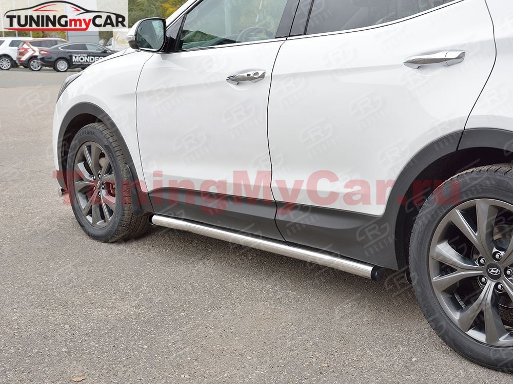 Пороги труба D63 секции (вариант 1) для Hyundai Santa FE Premium 2015