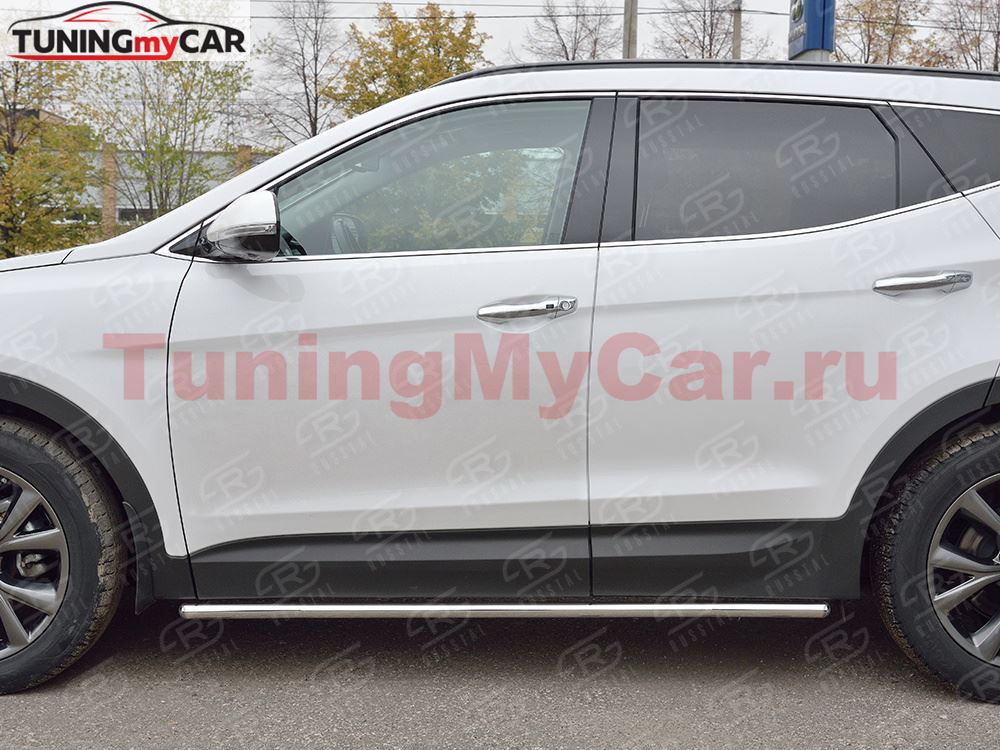 Пороги труба D42 секции (вариант 3) для Hyundai Santa FE Premium 2015