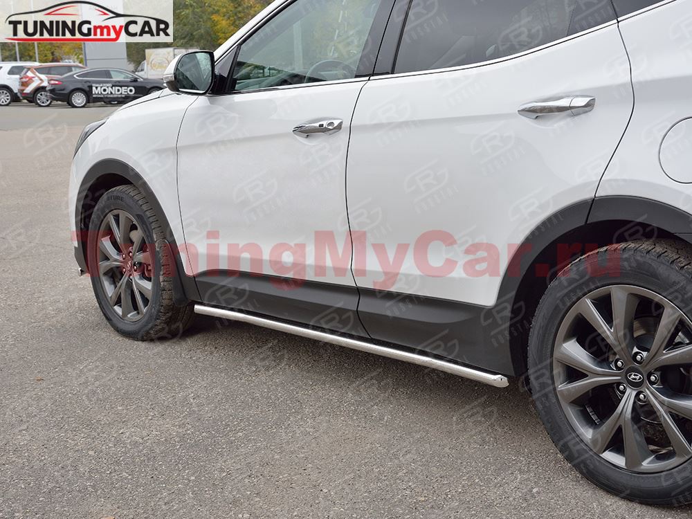 Пороги труба D42 секции (вариант 1) для Hyundai Santa FE Premium 2015