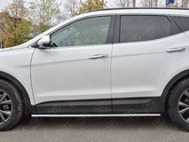 Пороги труба 75х42 овал с проступью для Hyundai Santa FE Premium 2015