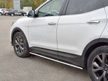 Пороги труба 75х42 овал с проступью для Hyundai Santa FE Premium 2015