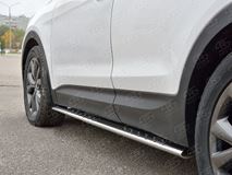 Пороги труба 75х42 овал с проступью для Hyundai Santa FE Premium 2015