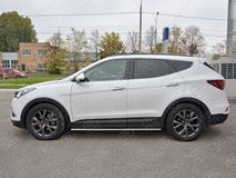 Пороги труба 75х42 овал с проступью для Hyundai Santa FE Premium 2015