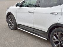 Пороги труба 120х60 овал с проступью для Hyundai Santa FE Premium 2015