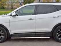 Пороги труба D42 С листом (Лист нерж, проф. нерж)(Вариант3) для Hyundai Santa FE Premium 2015