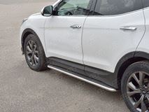 Пороги труба D42 С листом (Лист нерж, проф. нерж)(Вариант3) для Hyundai Santa FE Premium 2015