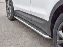 Пороги труба D42 С листом (Лист нерж, проф. нерж)(Вариант3) для Hyundai Santa FE Premium 2015