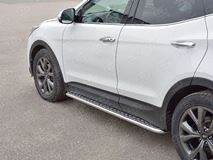 Пороги труба D42 С листом (Лист алюм, проф.сталь)(Вариант2) для Hyundai Santa FE Premium 2015