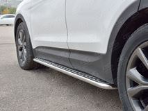 Пороги труба D42 С листом (Лист алюм, проф.сталь)(Вариант2) для Hyundai Santa FE Premium 2015
