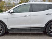 Пороги труба D42 С листом (Лист алюм, проф. нерж)(Вариант1) для Hyundai Santa FE Premium 2015