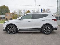 Пороги труба D42 С листом (Лист алюм, проф. нерж)(Вариант1) для Hyundai Santa FE Premium 2015