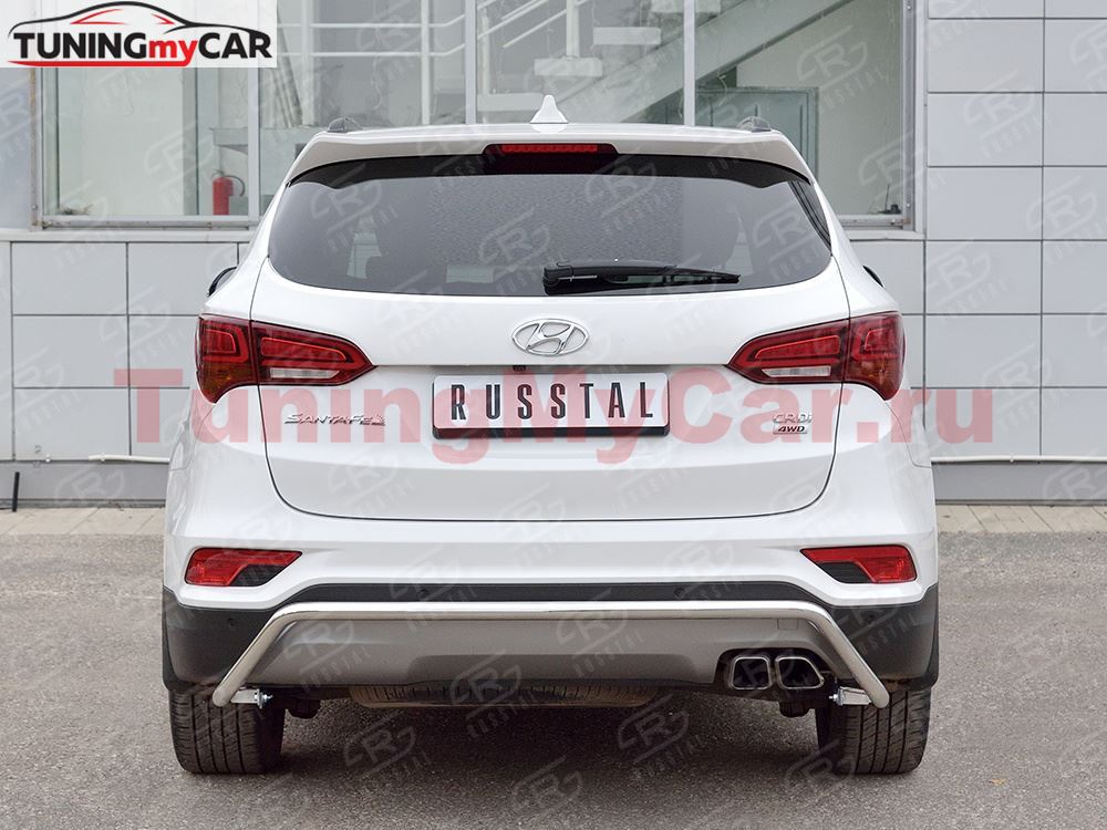 Защита заднего бампера D42 волна под машину для Hyundai Santa FE Premium 2015
