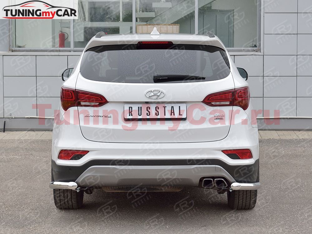 Защита заднего бампера уголки D63 секция для Hyundai Santa FE Premium 2015