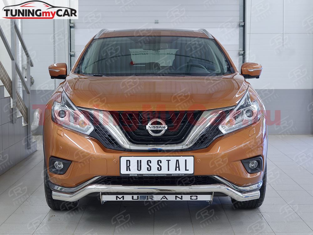 Защита переднего бампера D63 волна с надписью для Nissan Murano 2016