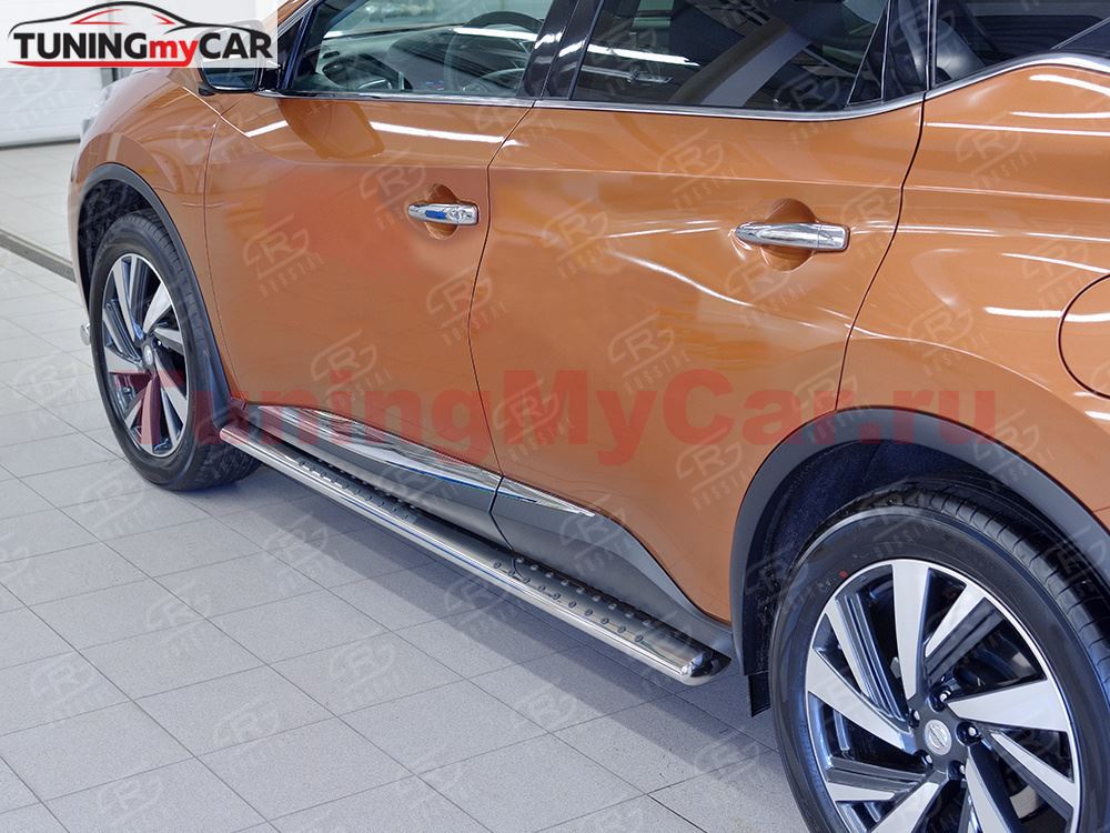 Пороги труба 120х60 овал с проступью для Nissan Murano 2016