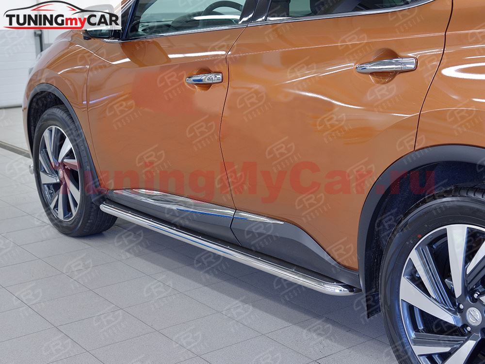 Пороги труба D42 С листом (Лист нерж, проф. нерж)(Вариант3) для Nissan Murano 2016