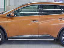 Пороги труба D42 С листом (Лист нерж, проф. нерж)(Вариант3) для Nissan Murano 2016