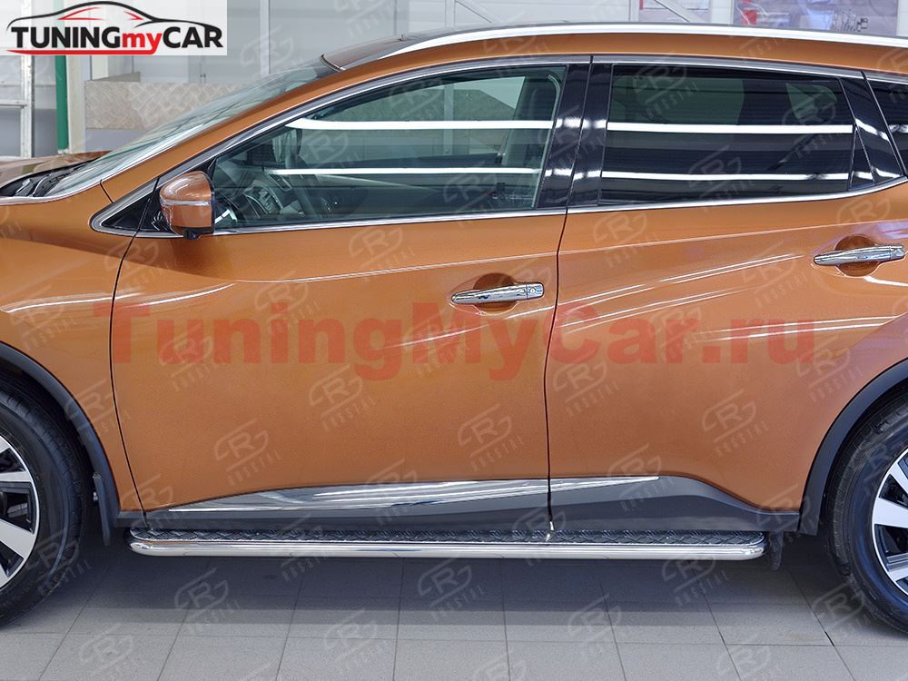 Пороги труба D42 С листом (Лист алюм, проф.сталь)(Вариант2) для Nissan Murano 2016