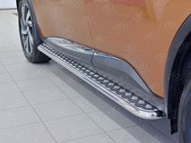 Пороги труба D42 С листом (Лист алюм, проф. нерж)(Вариант1) для Nissan Murano 2016