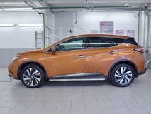 Пороги труба D42 С листом (Лист алюм, проф. нерж)(Вариант1) для Nissan Murano 2016