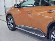 Пороги труба D42 С листом (Лист алюм, проф. нерж)(Вариант1) для Nissan Murano 2016