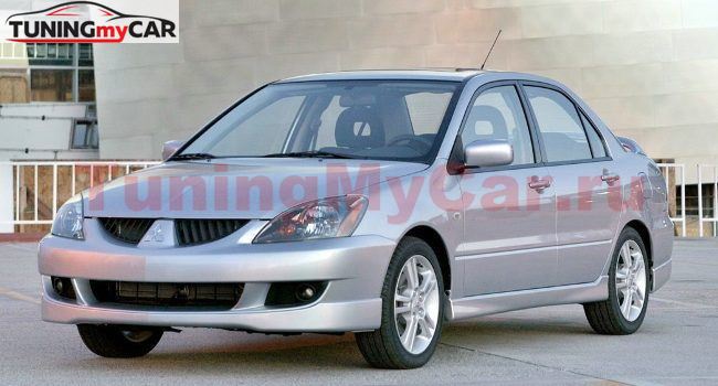Накладка на передний бампер (юбка) Mitsubishi Lancer 9, тюнинг "Sport 2.0" (штатный-заводской обвес Спорт 2.0)