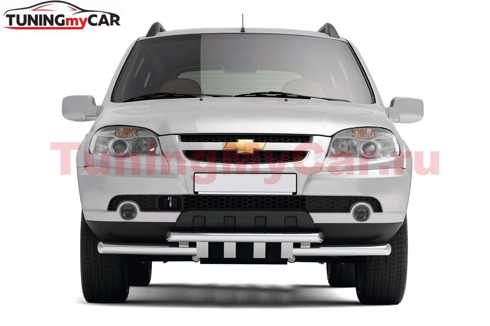 Защита переднего бампера двойная с зубьями 63/63мм (НПС) CHEVROLET NIVA 2009-