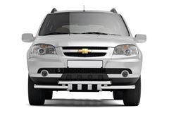 Защита переднего бампера двойная с зубьями 63/63мм (НПС) CHEVROLET NIVA 2009-