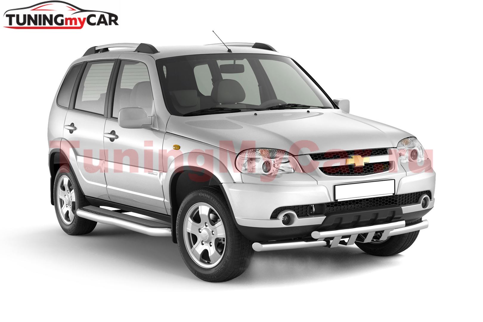Защита порогов с алюм. фигурной площадкой 63мм (НПС) CHEVROLET Niva 2009-2020/ LADA Niva 2020-/ LADA Niva Travel 2021-