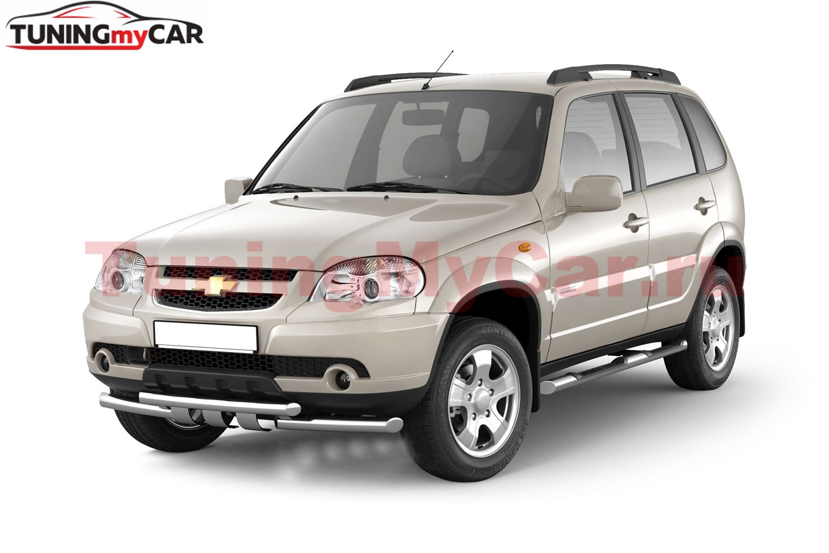 Защита порогов с накладками 63мм (НПС) CHEVROLET NIVA 2009-
