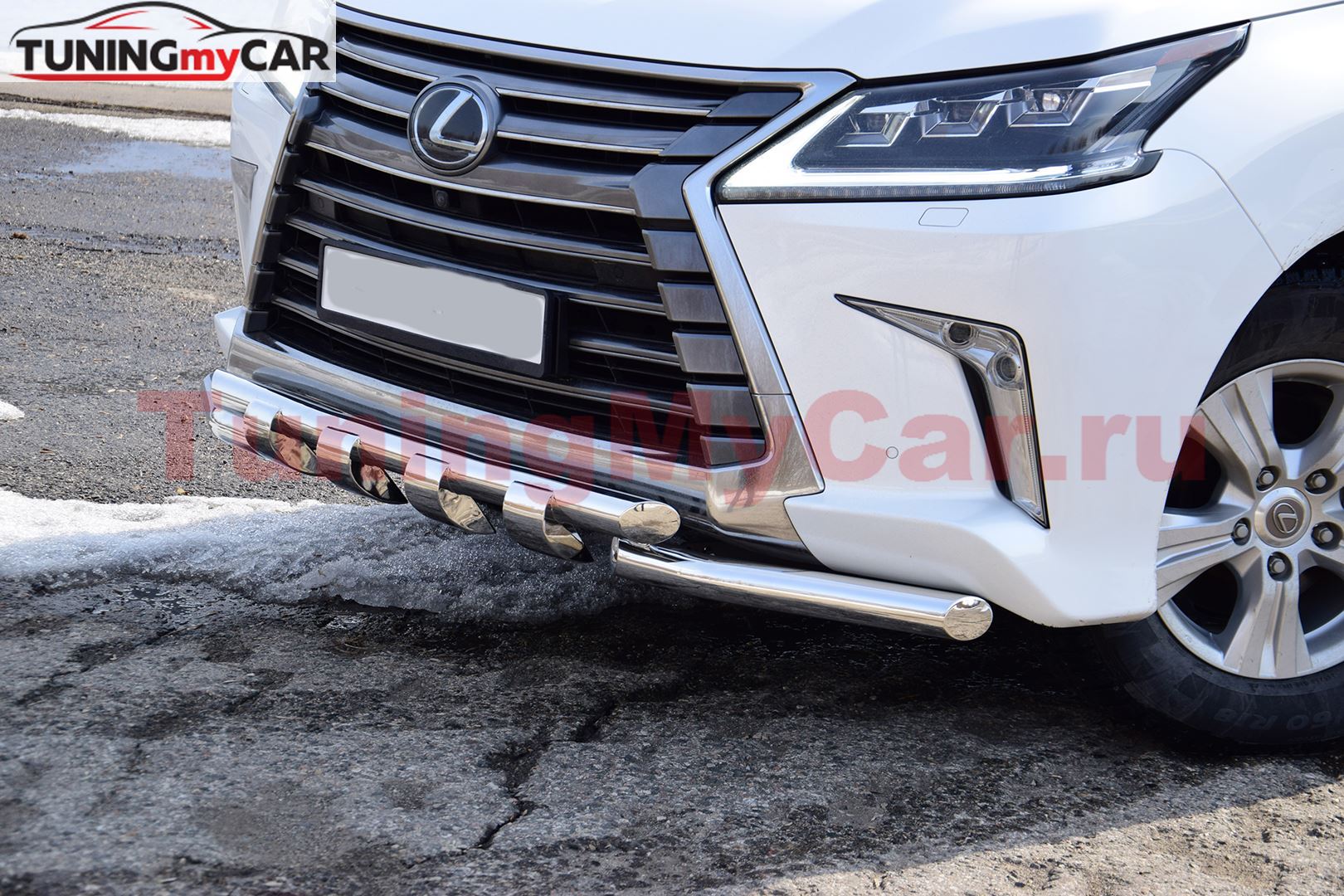 Защита переднего бампера двойная с зубьями 63/63мм (НПС) LEXUS 450D 2015-