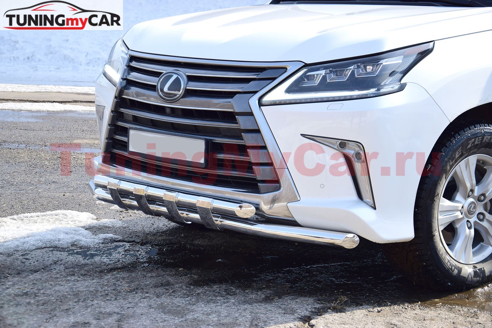 Защита переднего бампера двойная с пластинами 63/63мм (НПС) LEXUS 450D 2015-